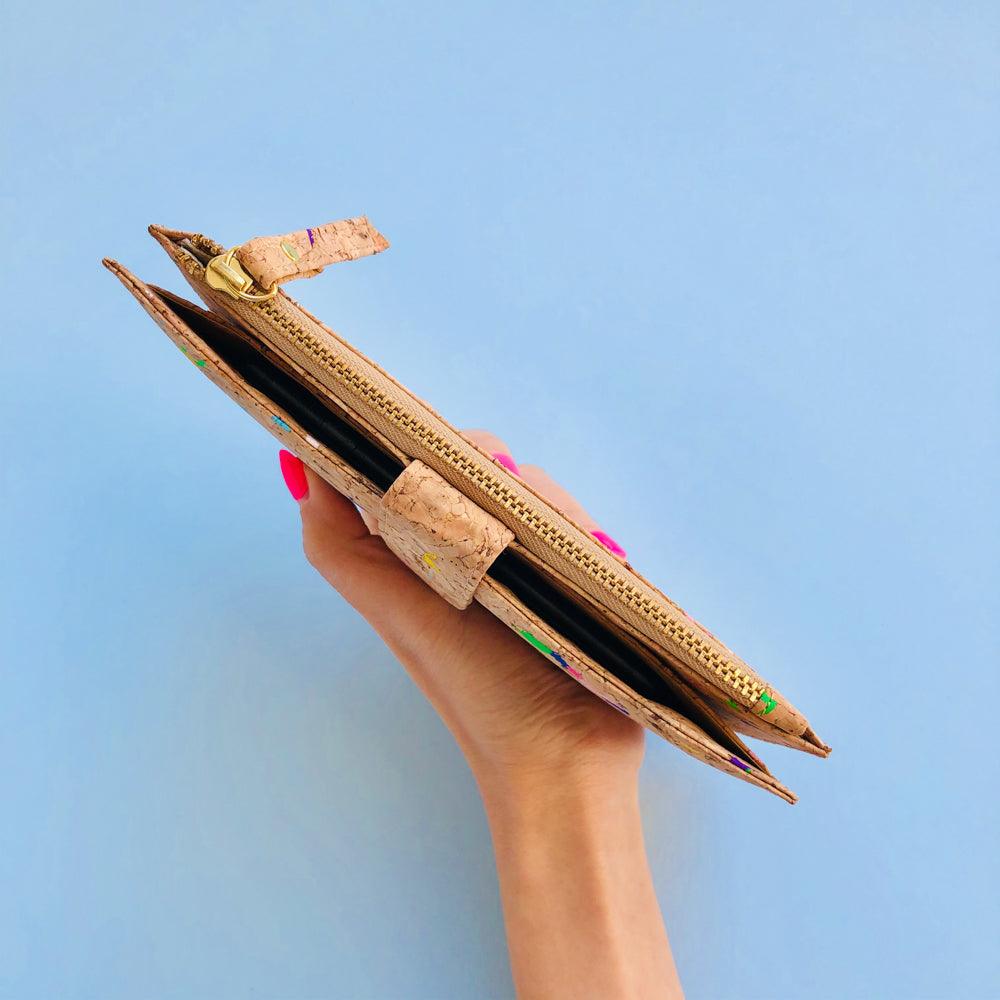 Women holding By The Sea Collection, Lizzie, colourful women's vegan cork leather wallet