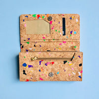 The inside of By The Sea Collection, Lola, colourful women's vegan cork leather wallet