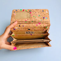 Bill slots inside of By The Sea Collection, Lola, colourful women's vegan cork leather wallet