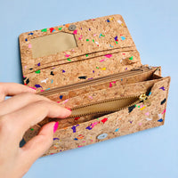 YKK zipper inside of By The Sea Collection, Lola, colourful women's vegan cork leather wallet