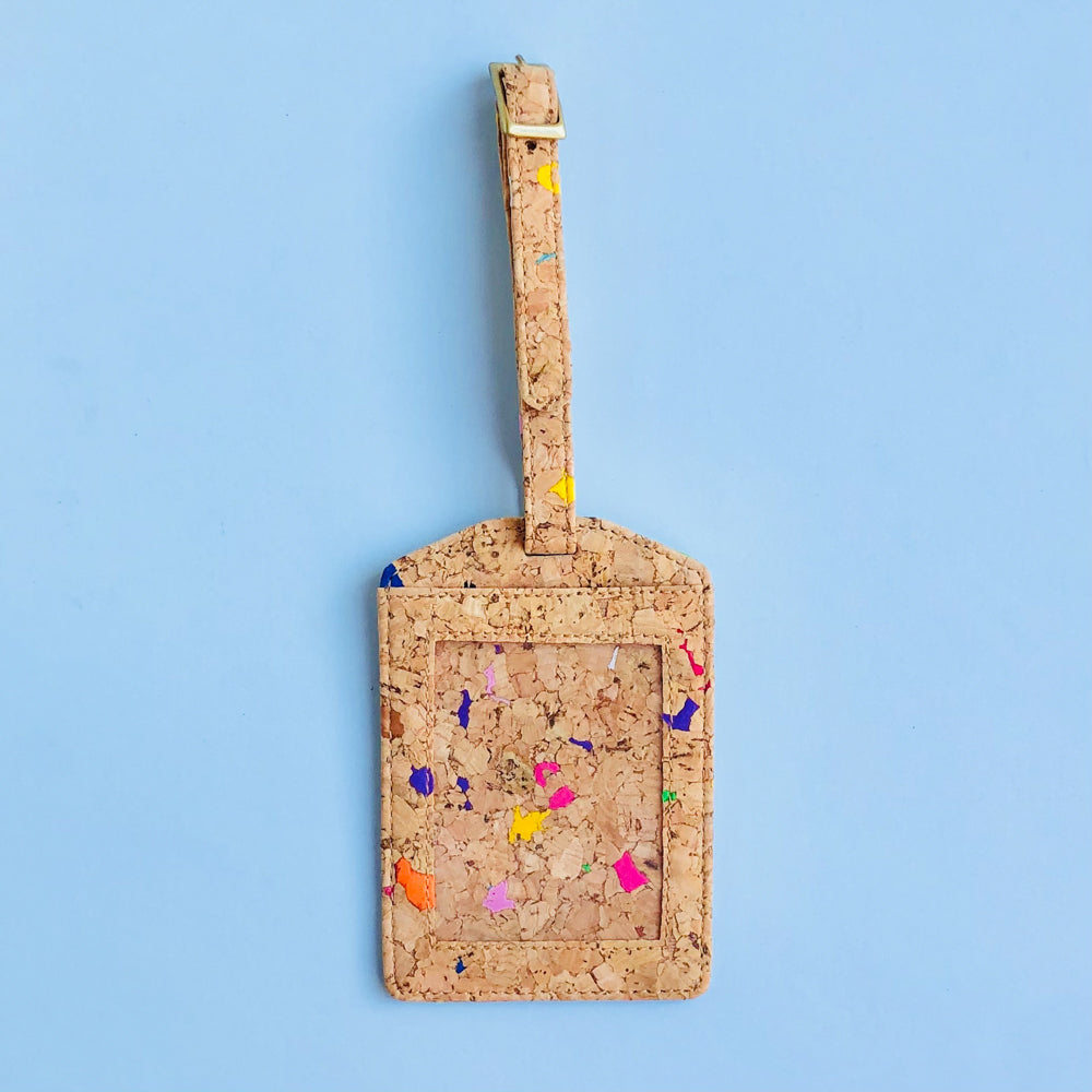 By The Sea Collection, Luke, colourful vegan cork leather luggage tag