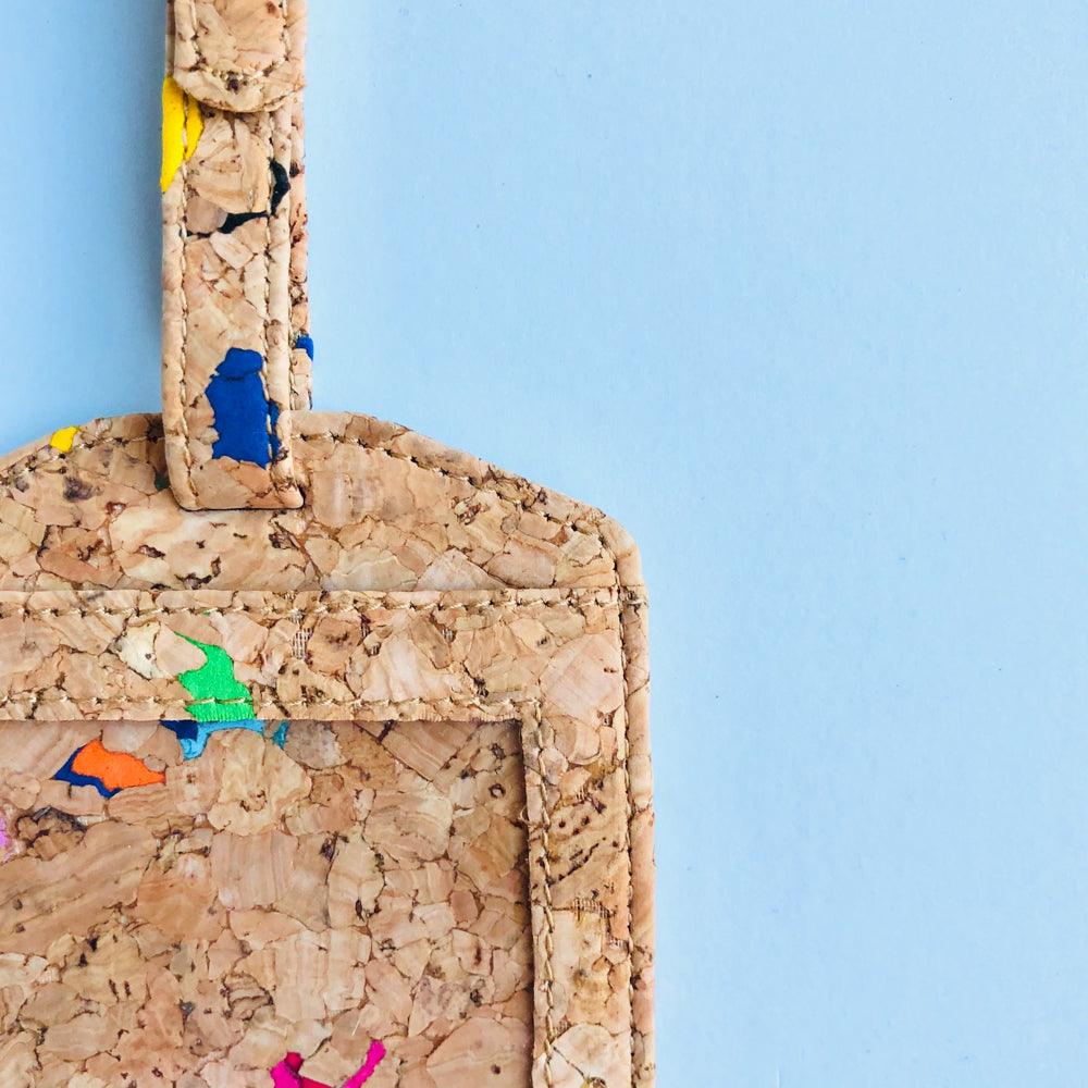 By The Sea Collection, Luke, colourful vegan cork leather luggage tag body and strap detail