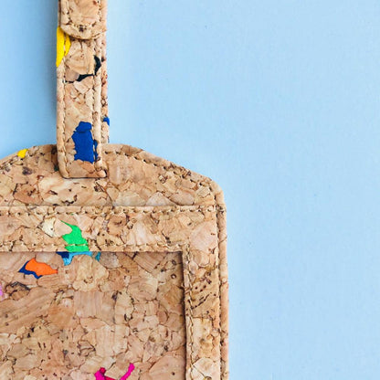 By The Sea Collection, Luke, colourful vegan cork leather luggage tag body and strap detail