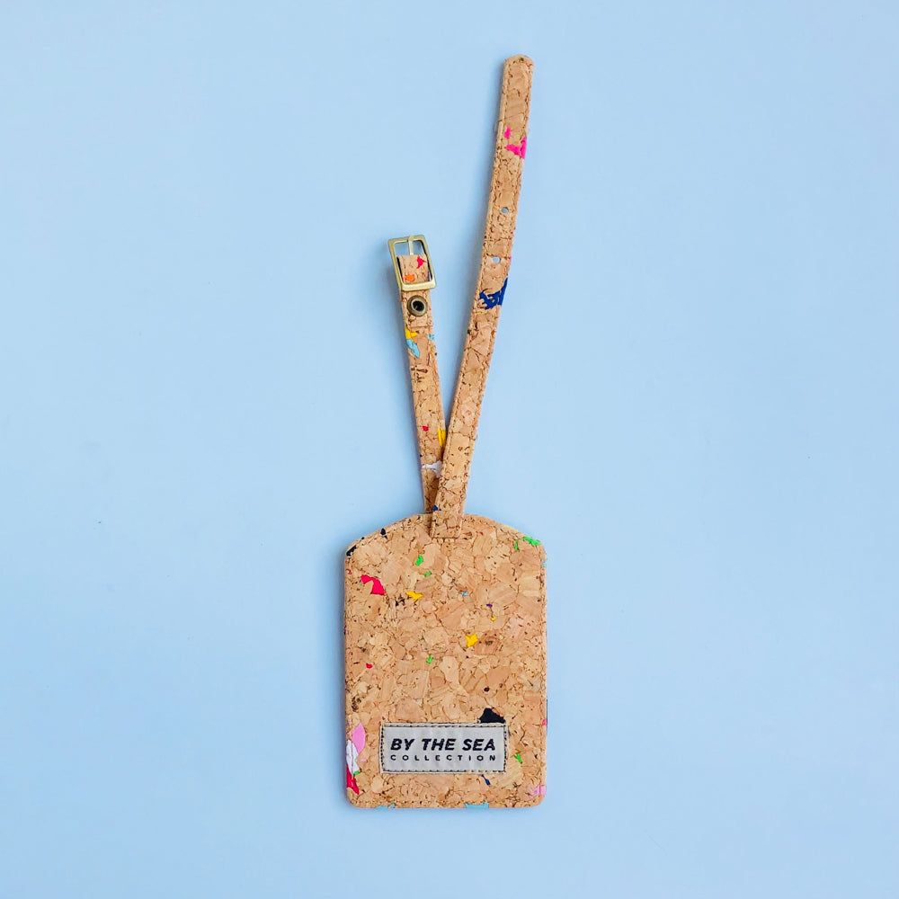 By The Sea Collection, Luke, colourful vegan cork leather luggage tag 