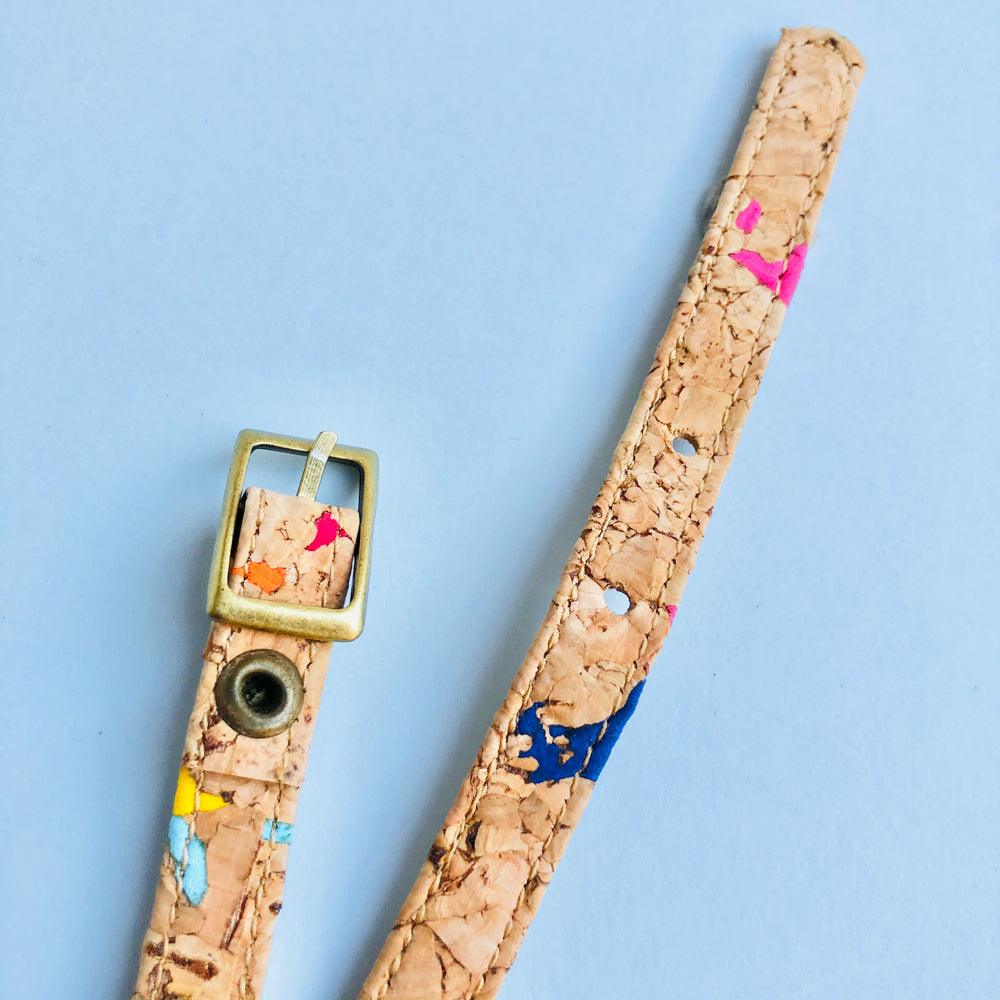 By The Sea Collection, Luke, colourful vegan cork leather luggage tag strap and buckle