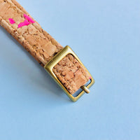 By The Sea Collection, Luke, colourful vegan cork leather luggage tag buckle detail