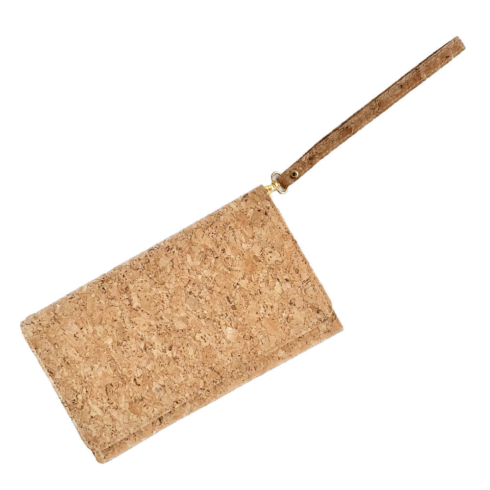 With wrist strap of By The Sea Collection, Lyla, classic vegan cork leather clutch