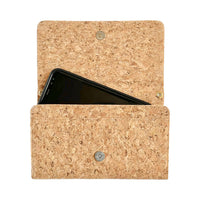 Mobile phone inside of By The Sea Collection, Lyla, classic vegan cork leather clutch