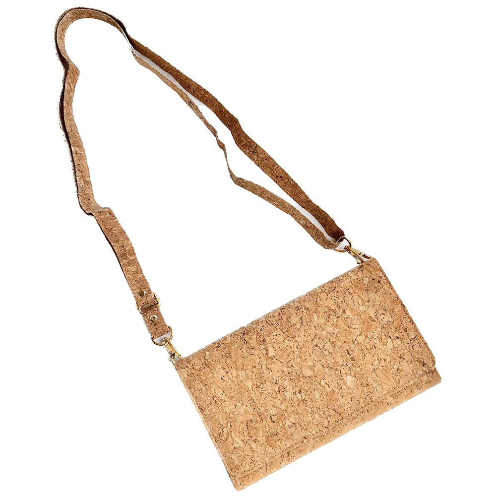 With shoulder strap of By The Sea Collection, Lyla, classic vegan cork leather clutch