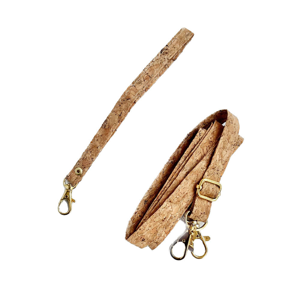 Wrist strap and shoulder strap of By The Sea Collection, Lyla, classic vegan cork leather clutch