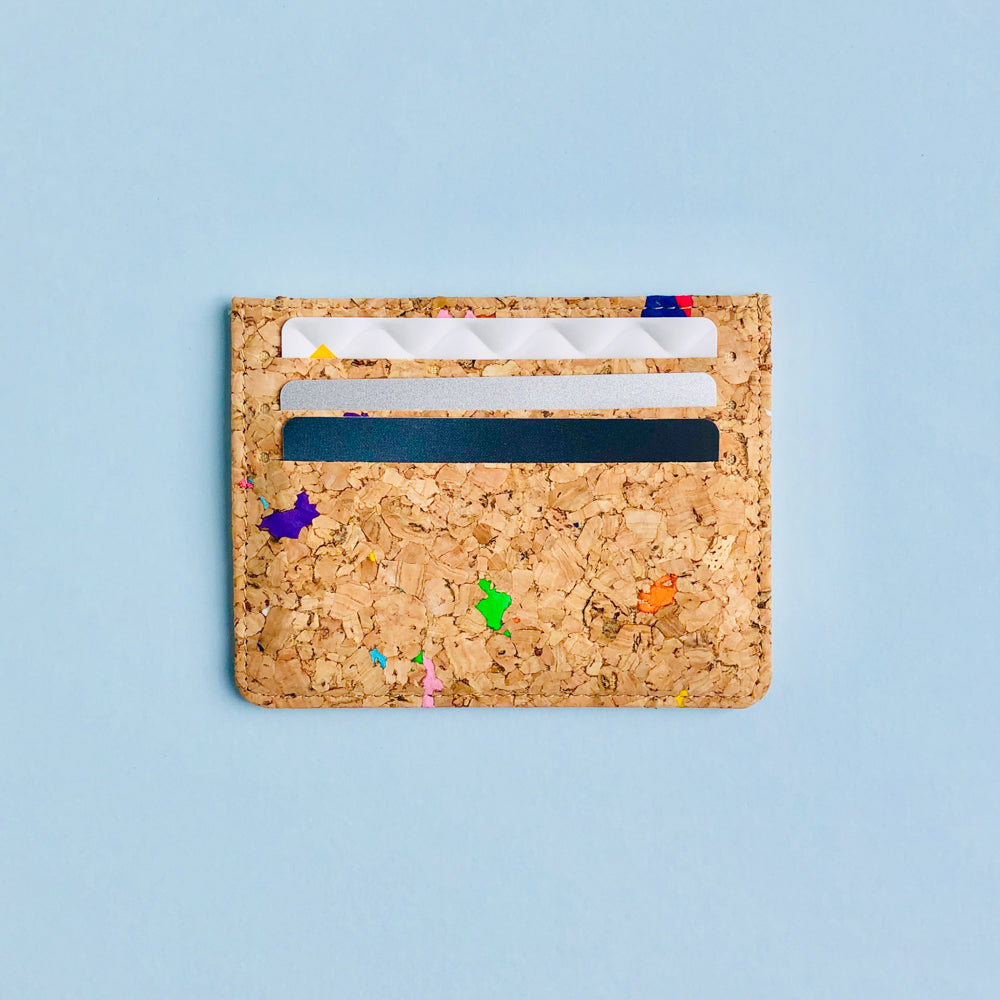 Cards in By The Sea Collection, Max, colourful vegan cork leather card holder