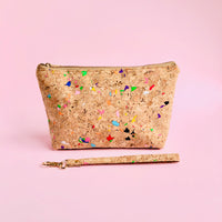 Detached wrist strap of By The Sea Collection, Miley, colourful vegan cork leather make up bag 