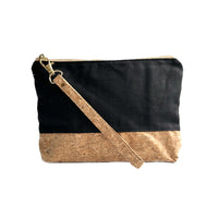 By The Sea Collection, Miley, black canvas vegan cork leather make up bag