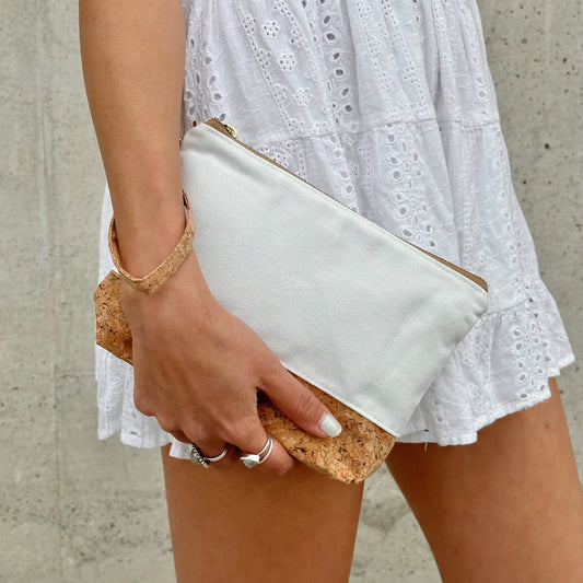 Miley Cork Pouch in White Canvas - By The Sea Collection