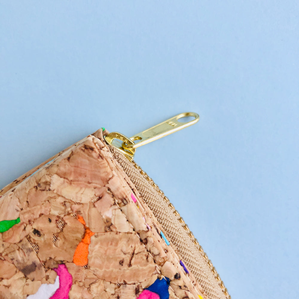 YKK metal zipper detail of By The Sea Collection, Nina, colourful vegan cork leather compact wallets