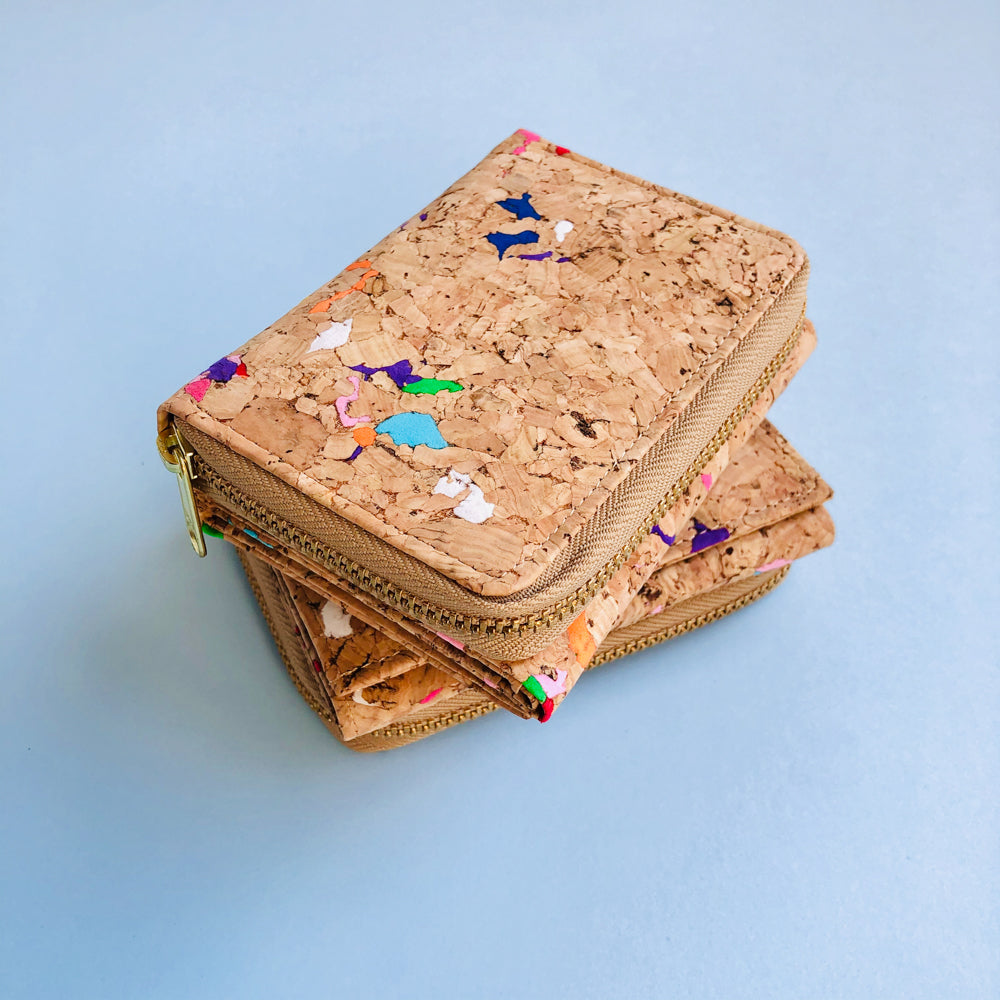 Two By The Sea Collection, Nina, colourful vegan cork leather compact wallets