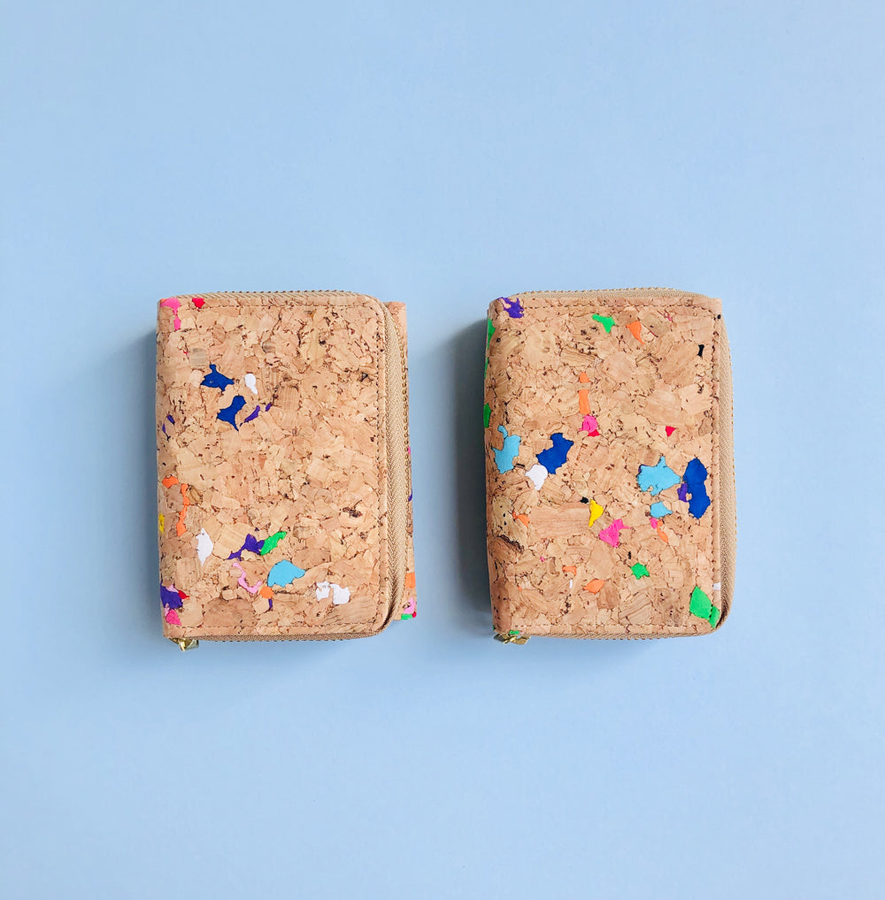 Two By The Sea Collection, Nina, colourful vegan cork leather compact wallets