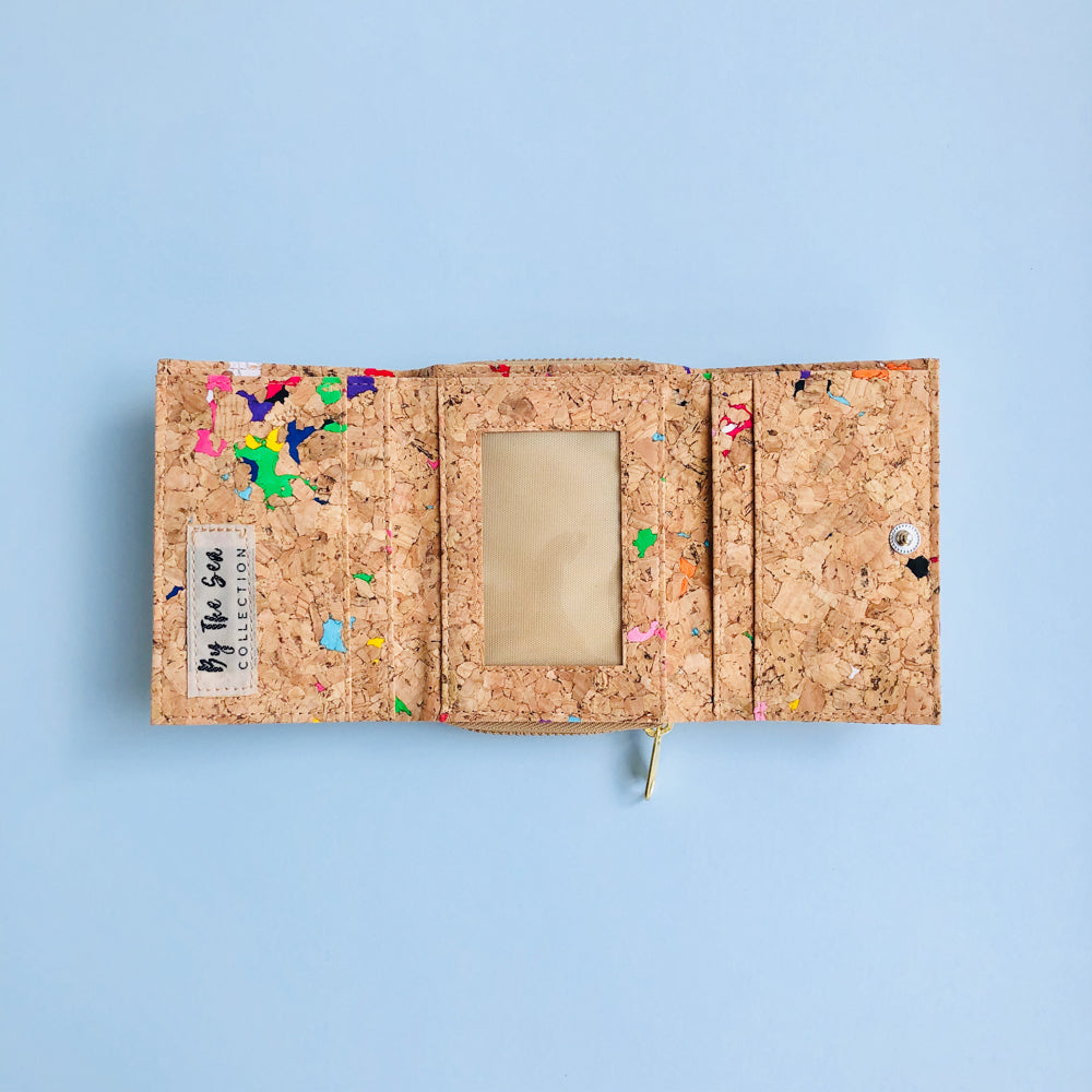 Interior of By The Sea Collection, Nina, colourful vegan cork leather compact wallet