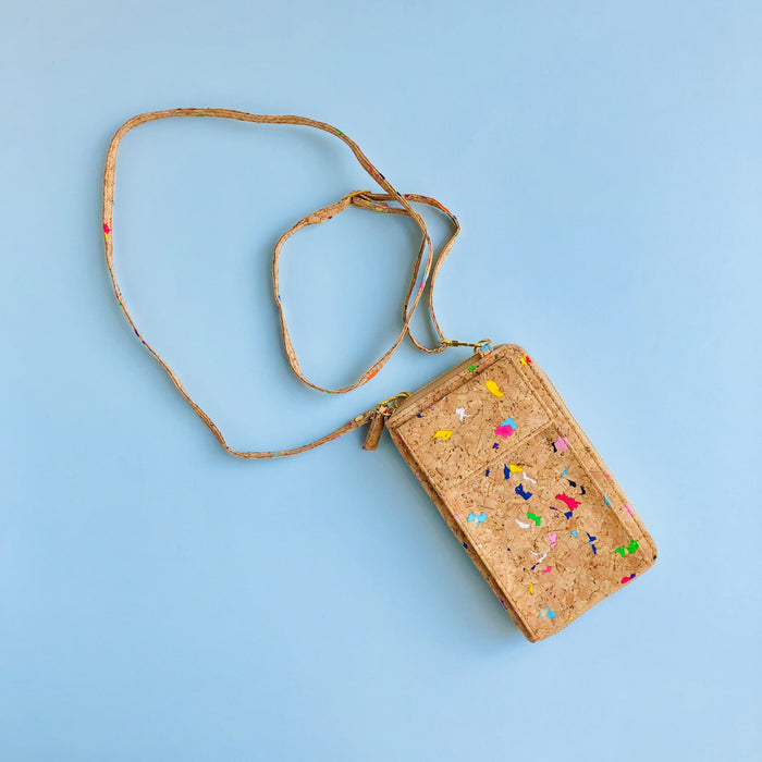 By The Sea Collection, Nyla with adjustable shoulder strap , colourful vegan cork leather phone bag