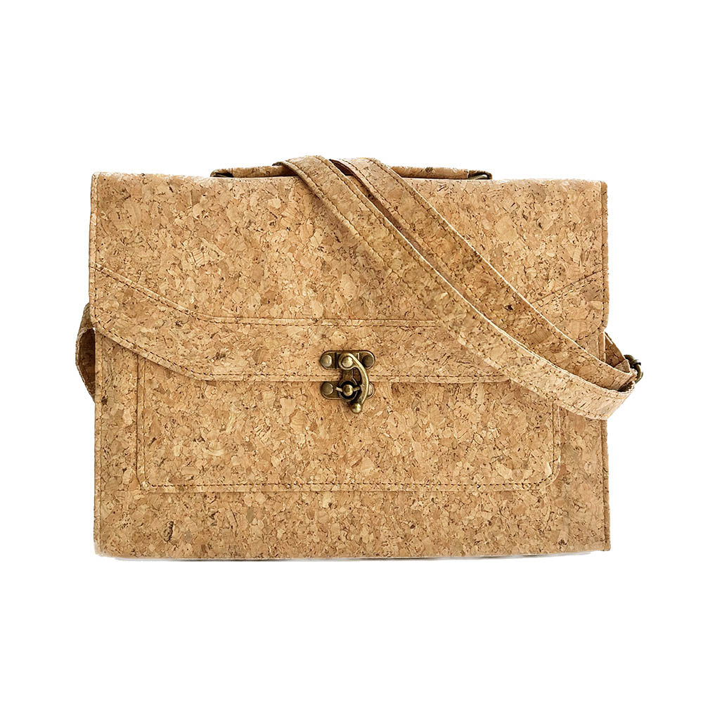 The front image with detachable shoulder strap of By The Sea Collection, Tori classic vegan cork leather handbag