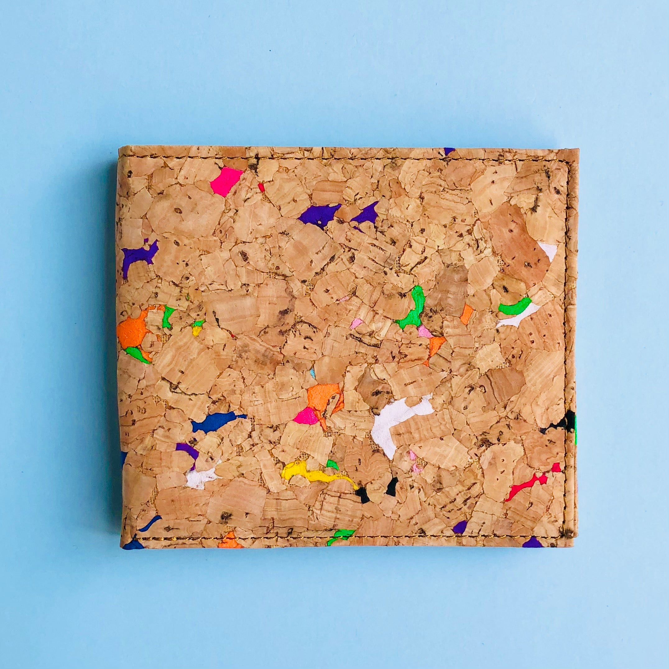 The front image of By The Sea Collection, Gilly, colourful vegan cork leather compact wallet